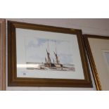 Ken Curtis, watercolour study depicting barges on