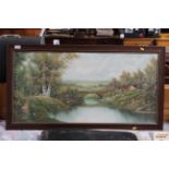 A large oil on canvas study of a river scene