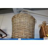 A wicker log basket