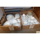 Two boxes of Pyrex and other glass dinner and teaw