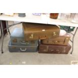 Five various suitcases