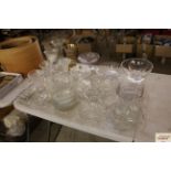 A quantity of table glassware including vases, bow