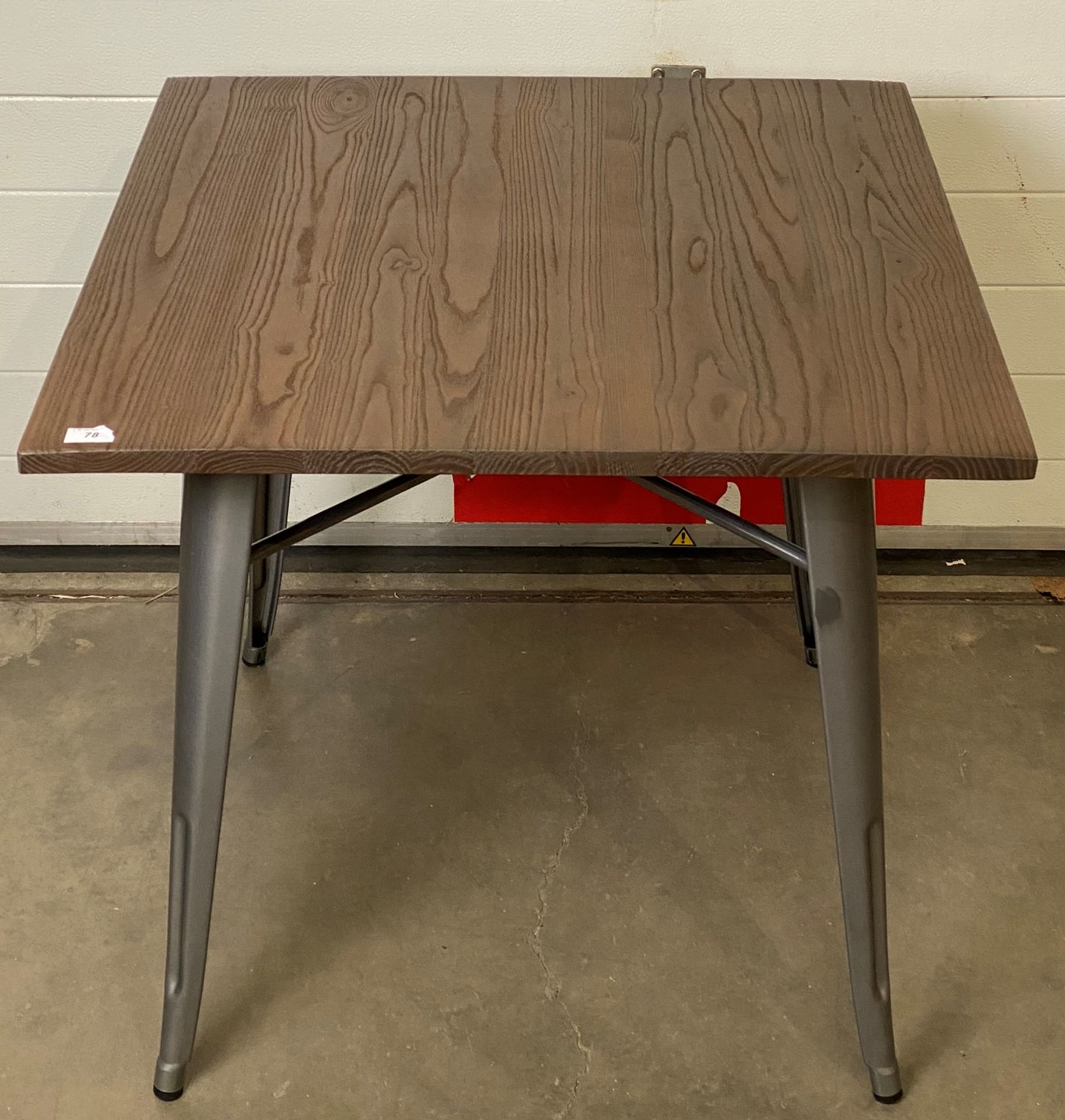 A Tolix Dining Table with Wooden Top and Metal Frame - 80cm x 80cm - Unboxed and Built Up