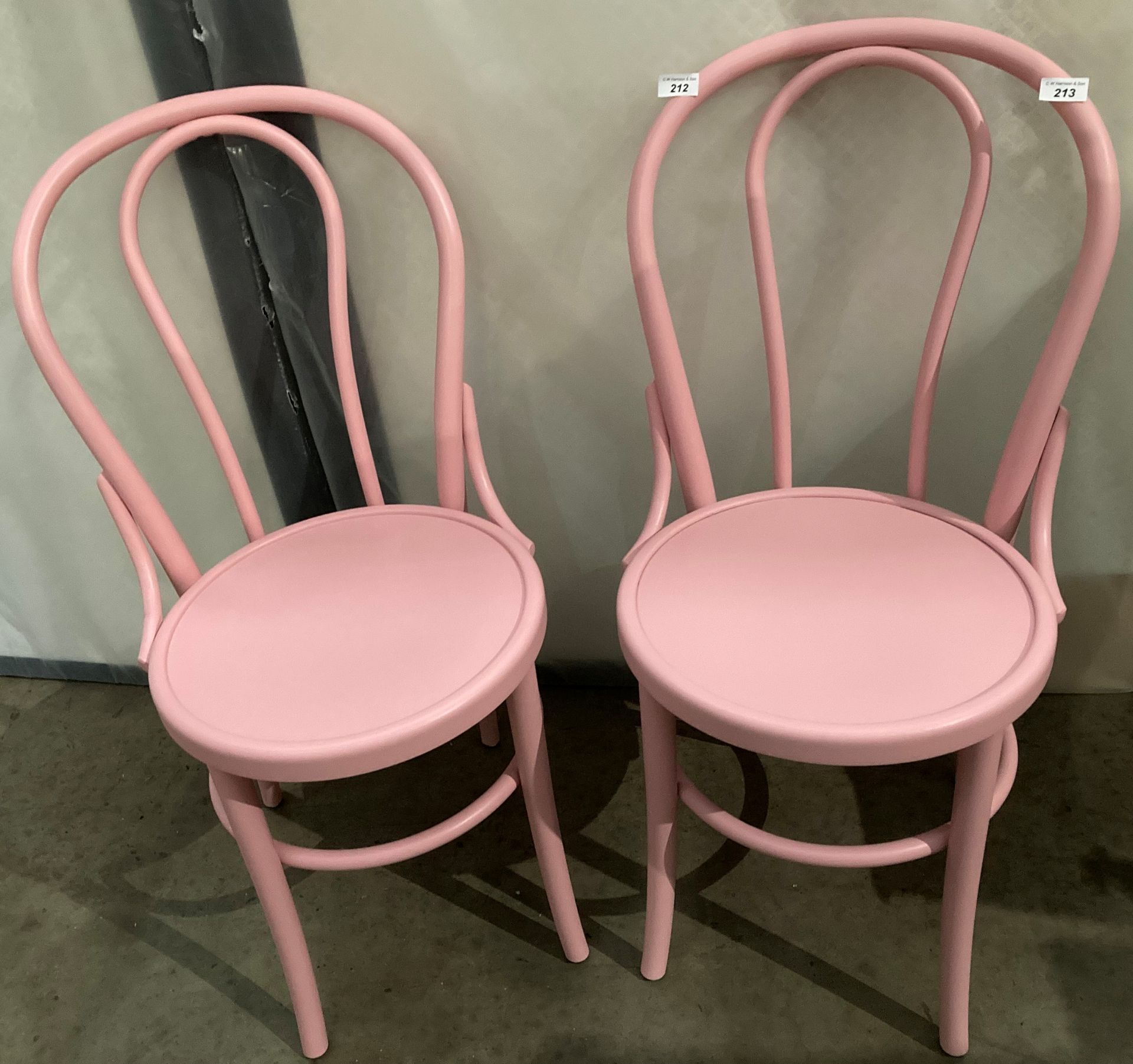 2 x Pink Wooden Bent back Dining Chairs