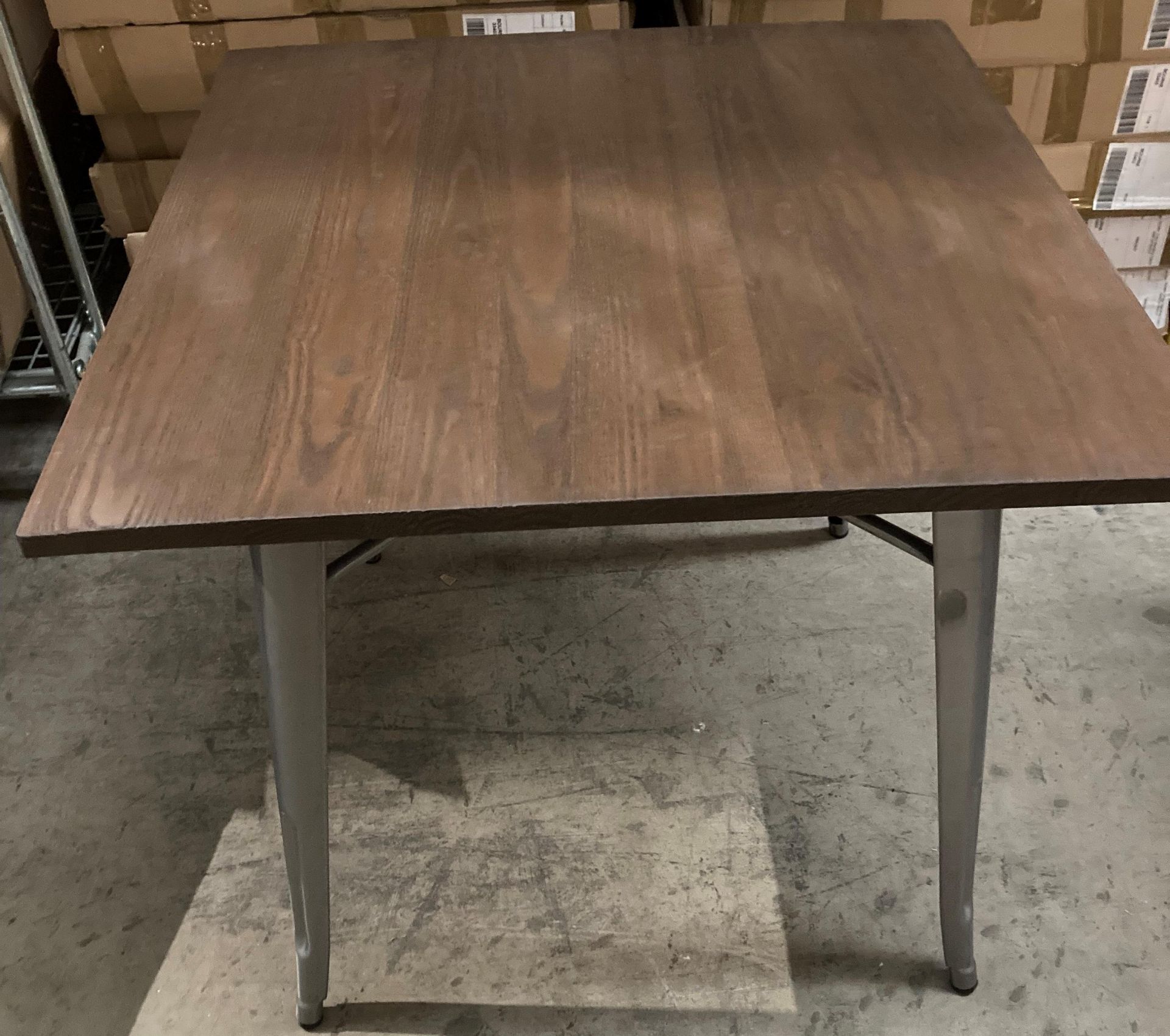 A Tolix Dining Table with Wooden Top and Metal Frame - 80cm x 80cm - Unboxed and Built Up - Image 2 of 2