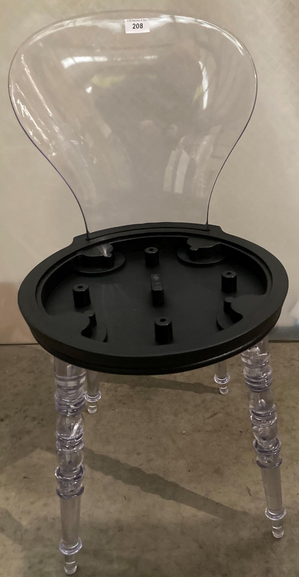 6 x Clear Plastic Dining Chairs - Seat Pads Missing