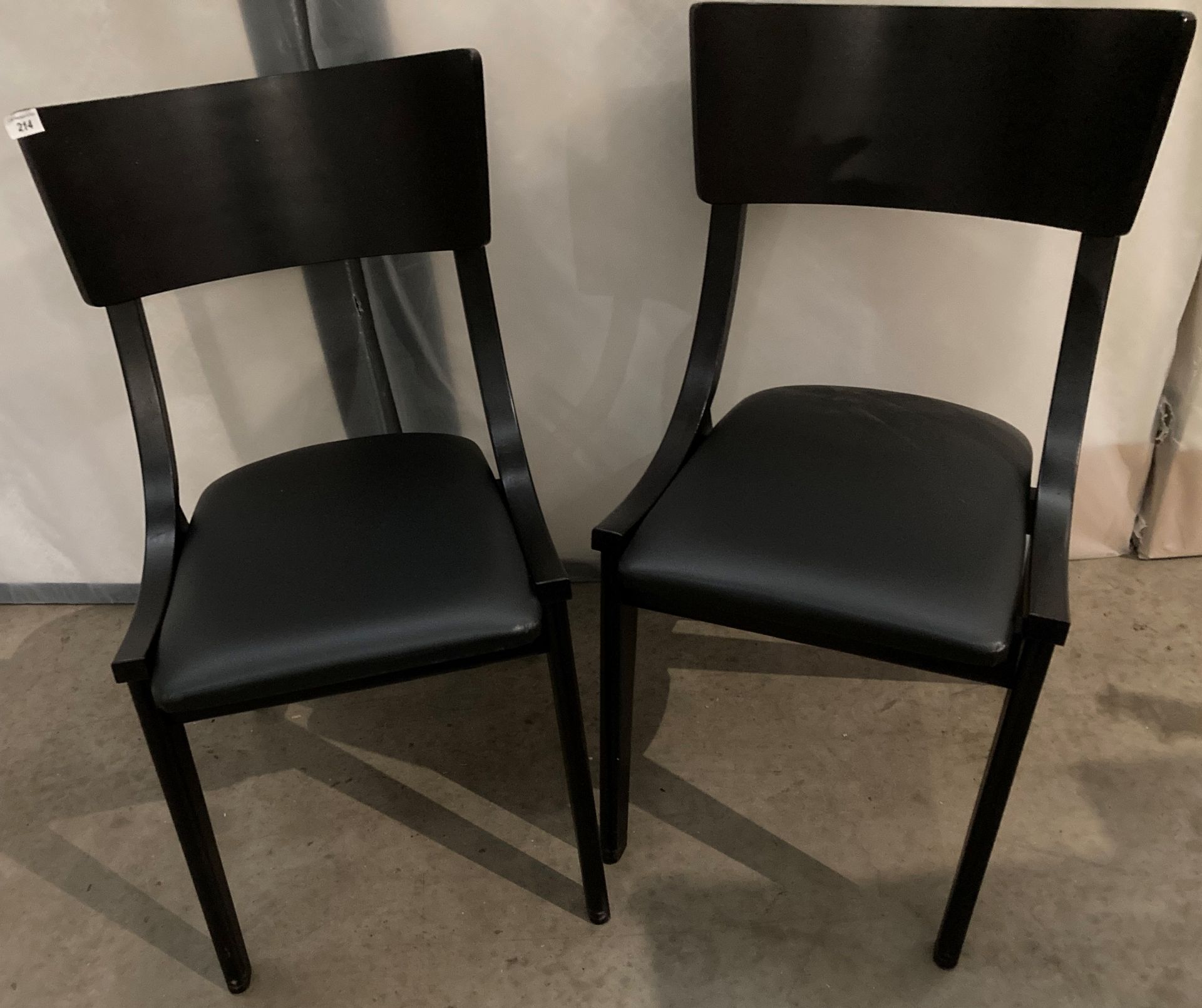 2 x Black Wooden Framed Dining Chairs with Leather Effect Seats