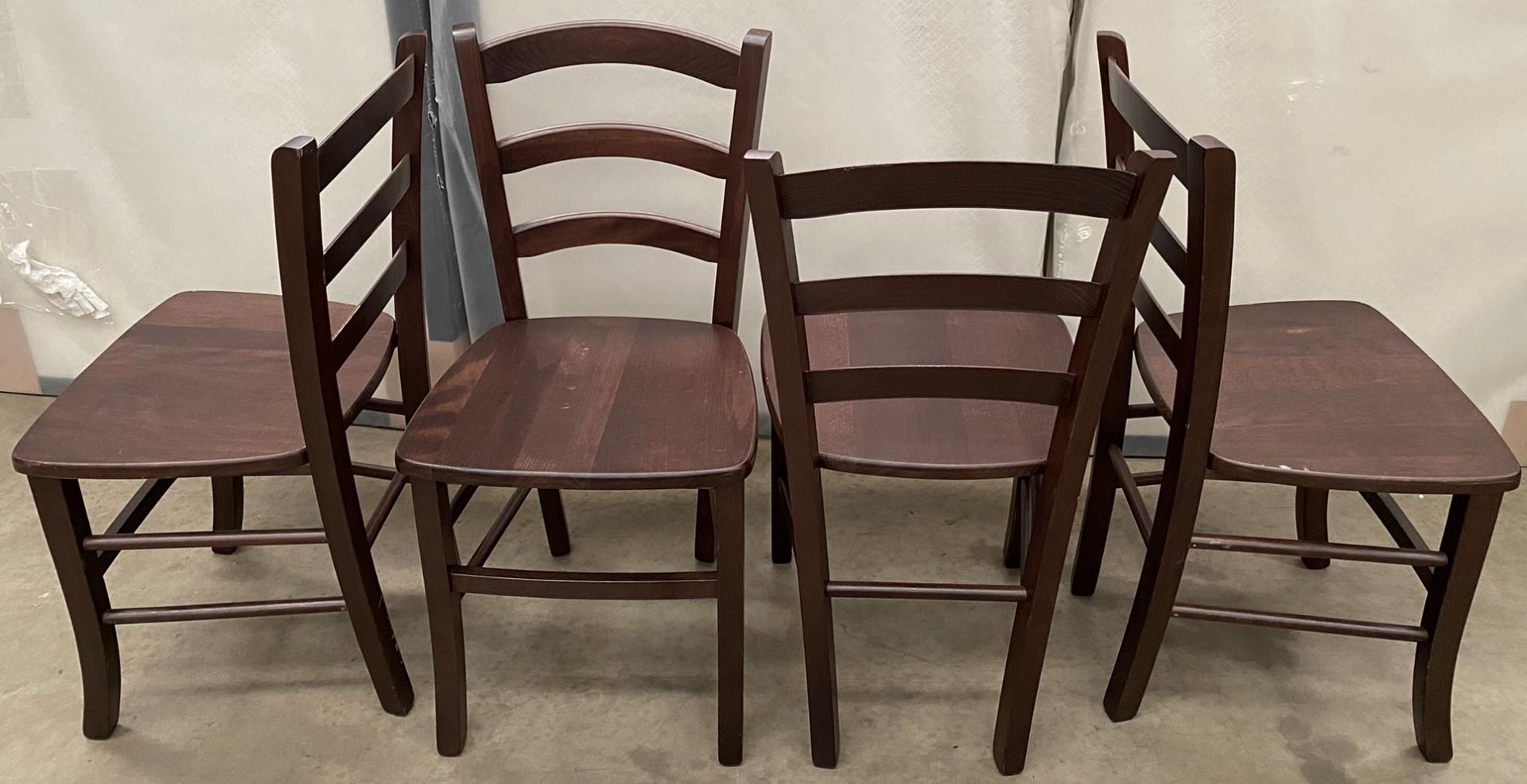 4 x Dark Wood Ladder Back Dining Chairs - Image 2 of 2