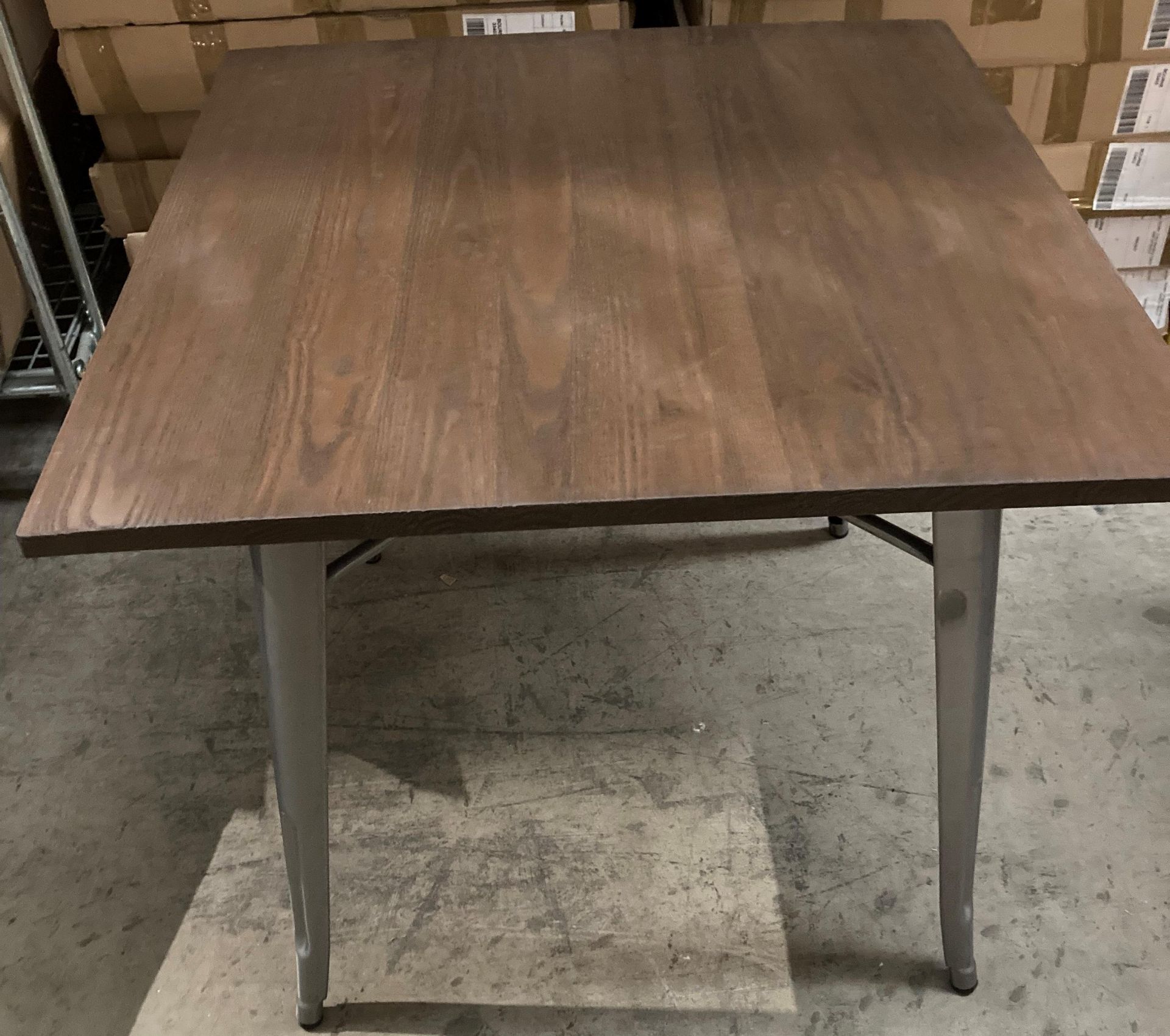 A Tolix Dining Table with Wooden Top and Metal Frame - 80cm x 80cm - Boxed - Image 2 of 2