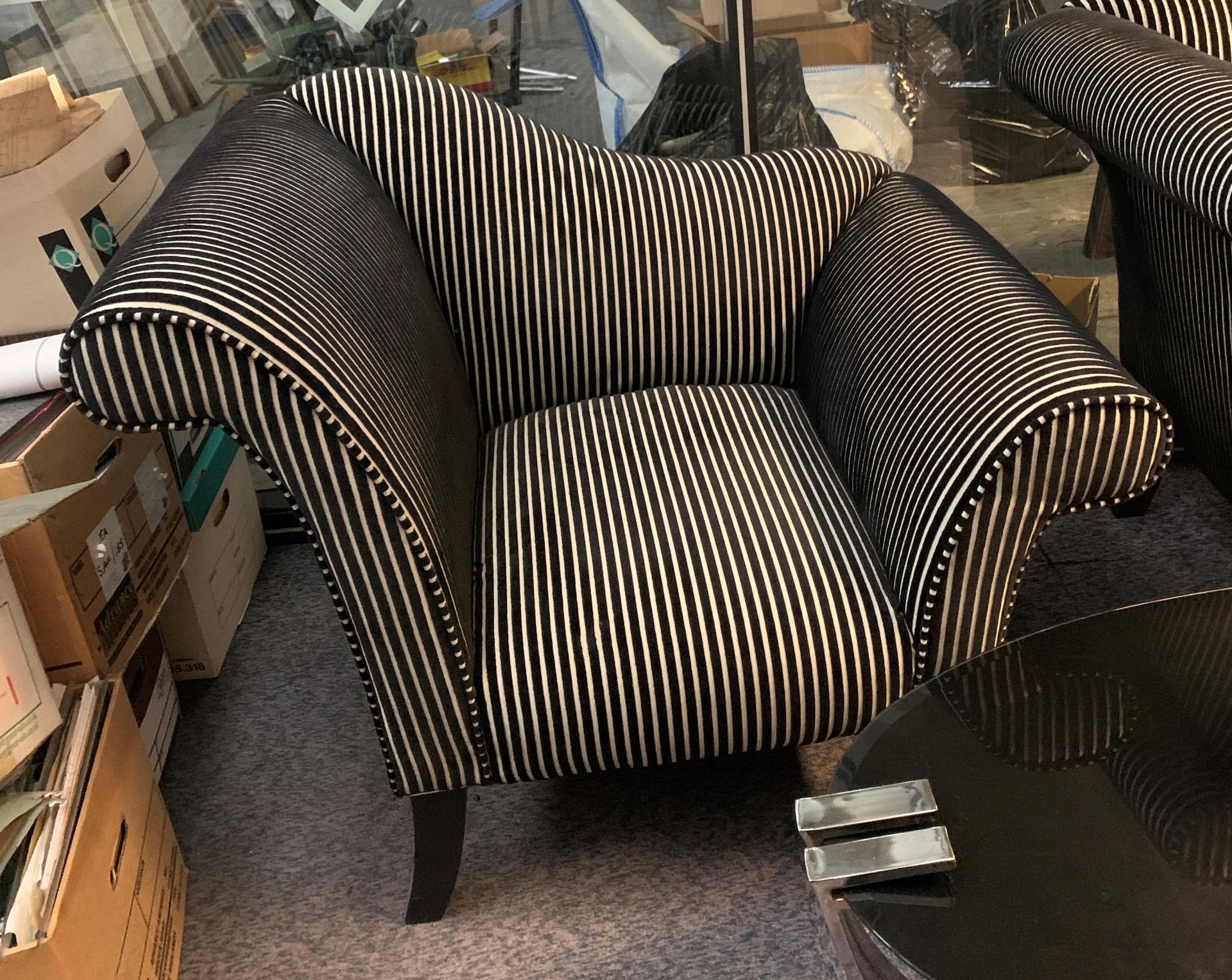 A black and white striped two piece suite by Chairs Ltd consisting of settee and chair plus oval - Image 3 of 5