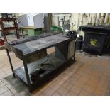 A steel bench with cupboard drawers and two electrical points with Record IVO35 vice 180cm x 76cm