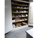 Cupboard and contents to include various rolls of wire, electrical switches,