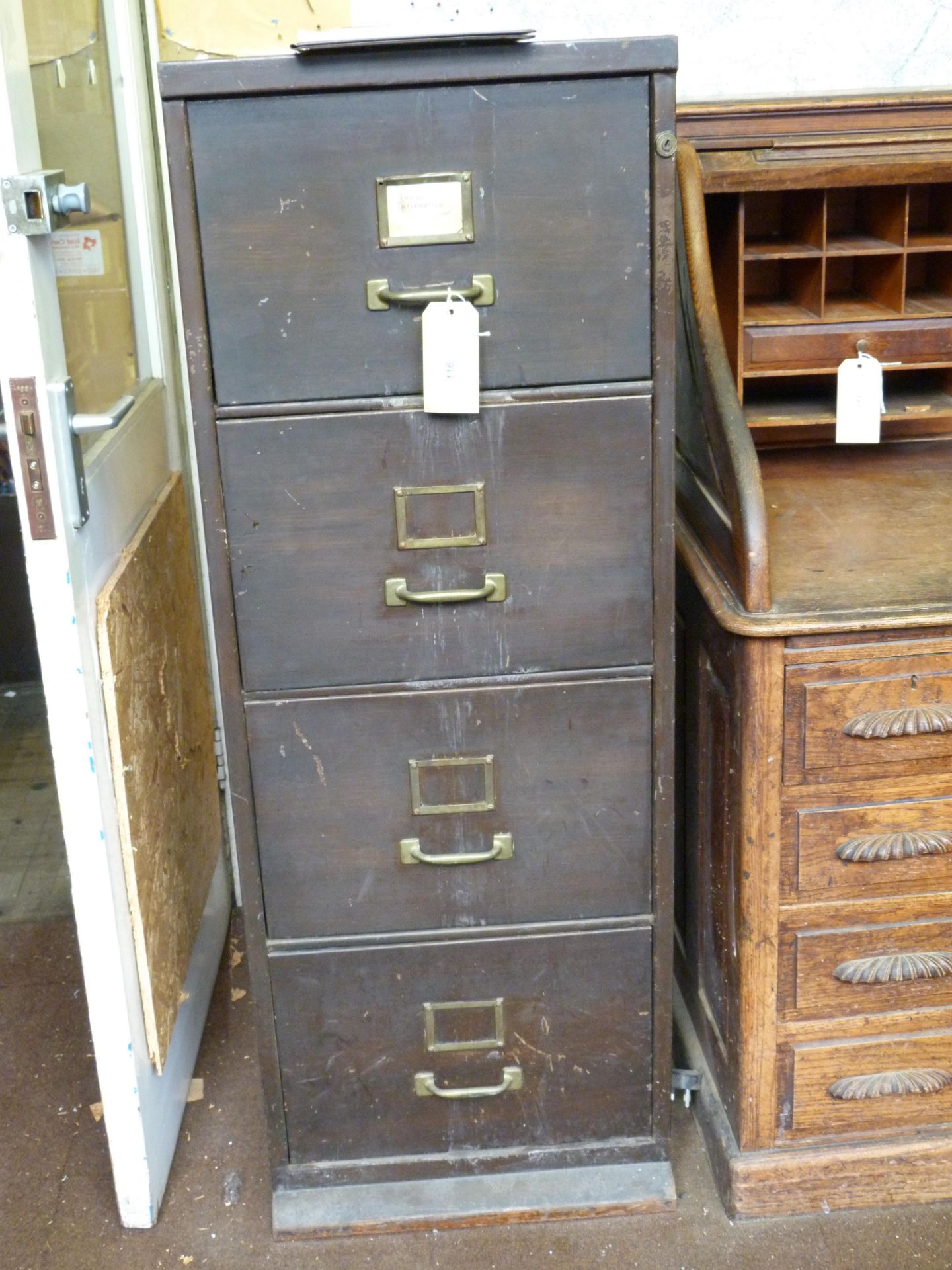 Two brown metal four drawer vintage filing cabinets (one by Chubb) - Image 4 of 4