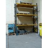 Two bays of pallet racking consisting of four uprights, 6 beams and six wooden shelves 4m tall x 2.