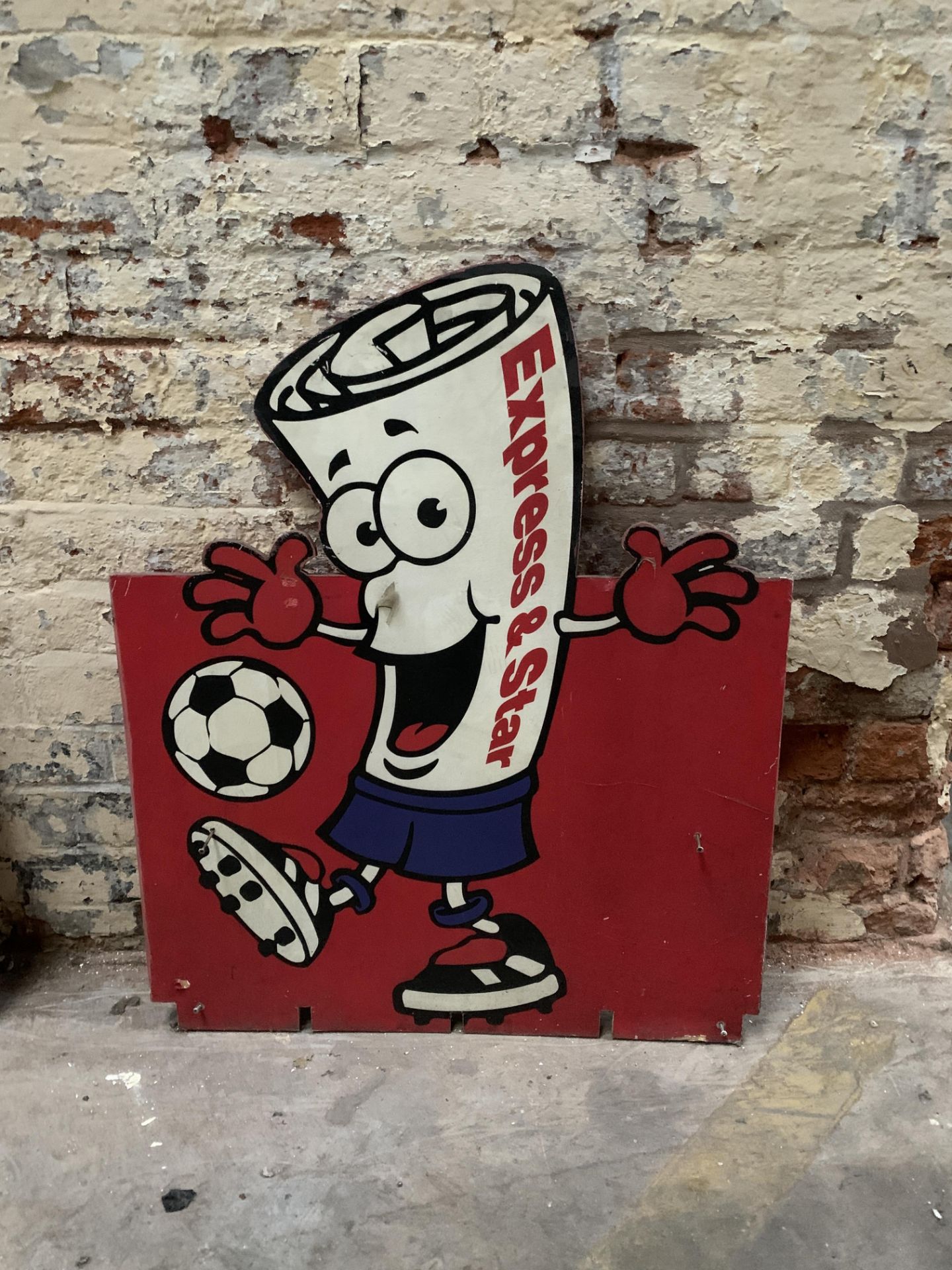 A pair of plywood advertising panels featuring a cartoon Express & Star football mascot, - Image 2 of 4
