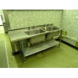 Steel framed double stainless steel sink unit with shelf 182cm x 60cm