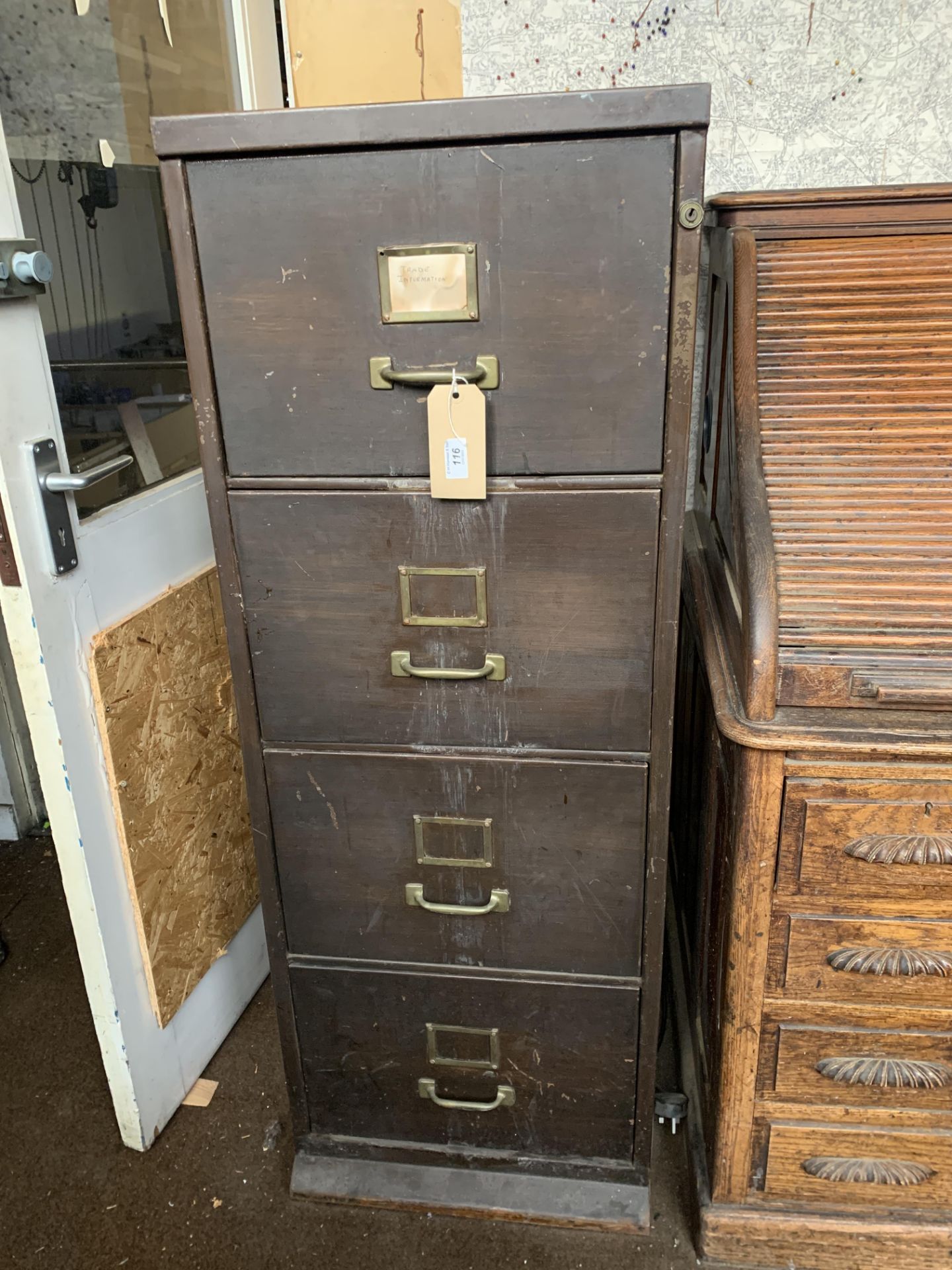 Two brown metal four drawer vintage filing cabinets (one by Chubb)