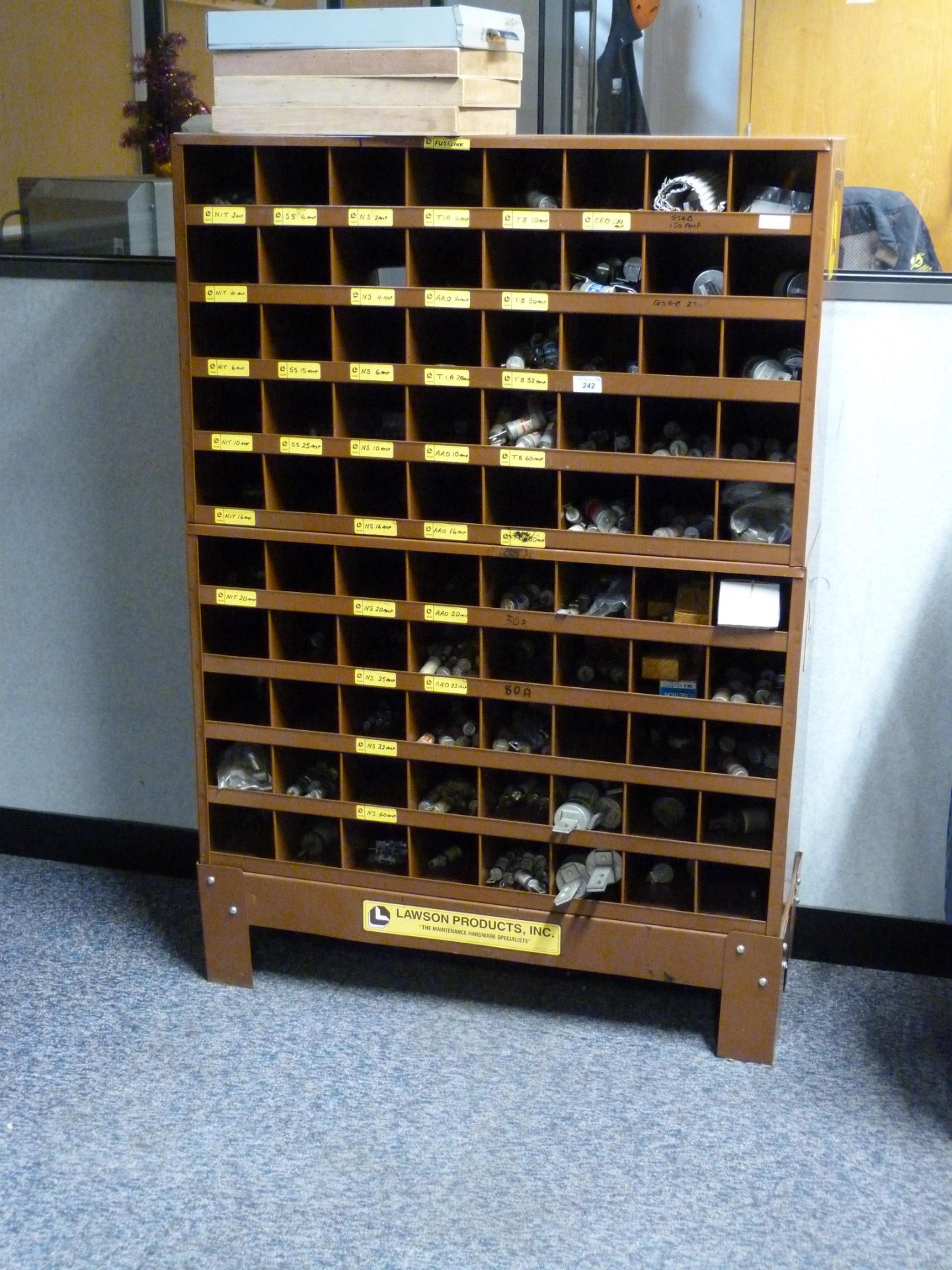 An eighty compartment storage cabinet,