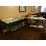 A Lincat stainless steel preparation table 180cm x 65cm and small preparation table 120cm x 50cm