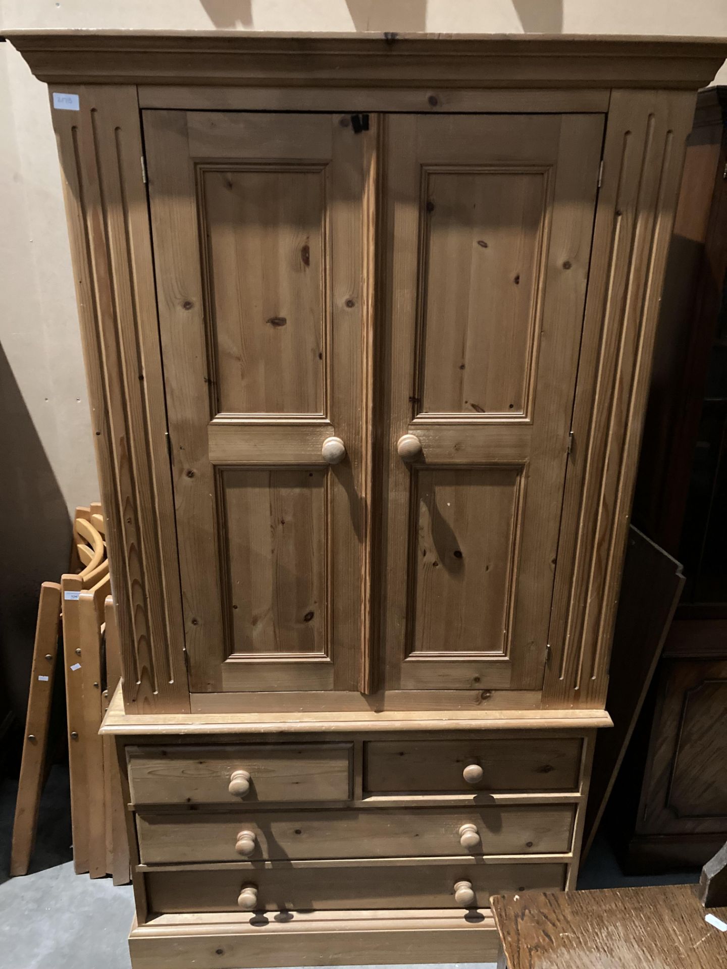 A Pine 2 Door Wardrobe with 4 Under Drawers - 2 Long/2 Short - 106cm x 55cm 194cm(h)