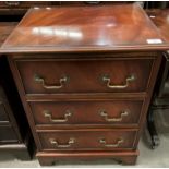 A small mahogany three drawer chest of drawers 50cm x 65cm high