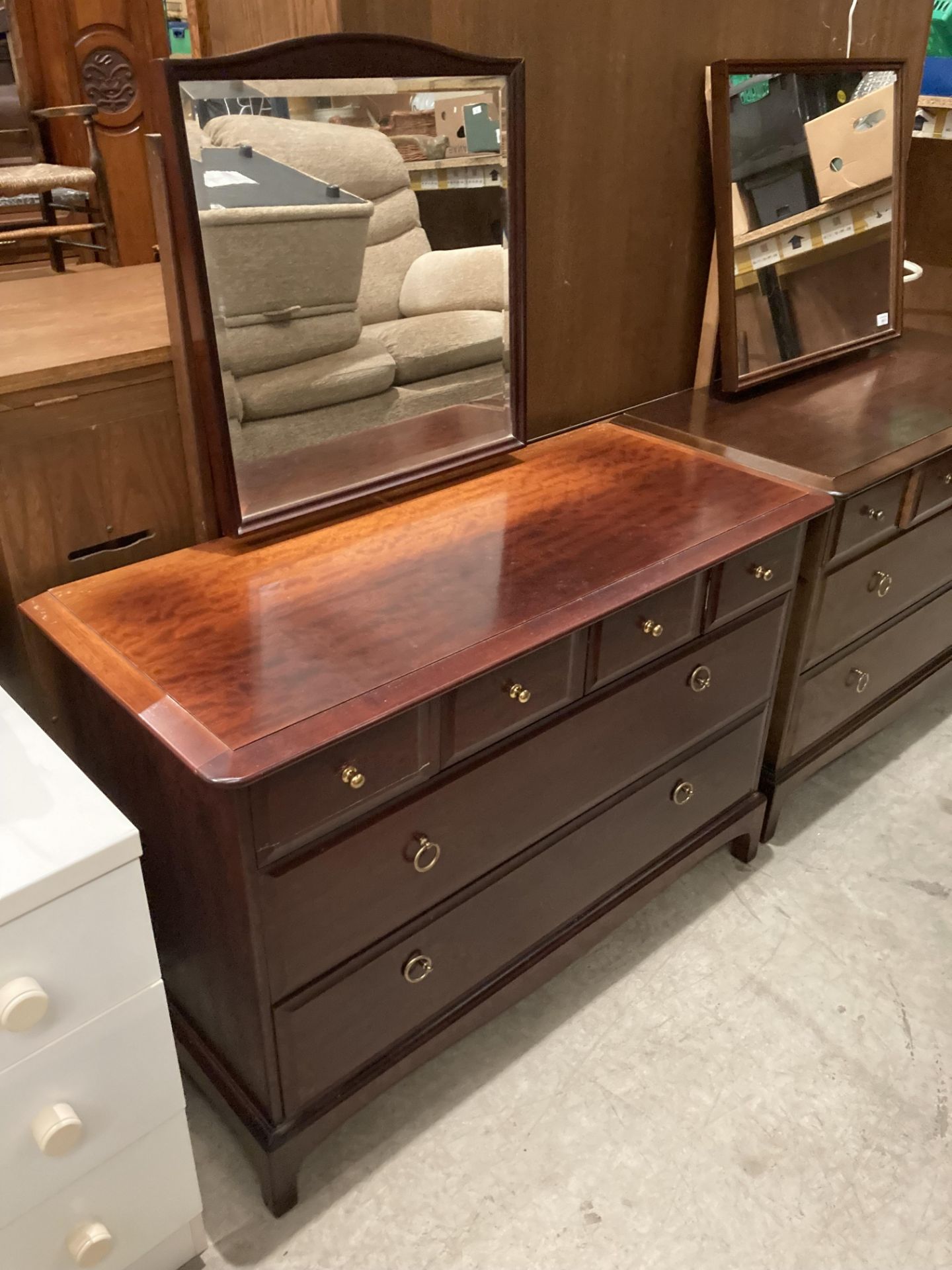 A pair of Stag mahogany finish six drawer (four short, two long) mirror back dressing tables, - Image 7 of 7