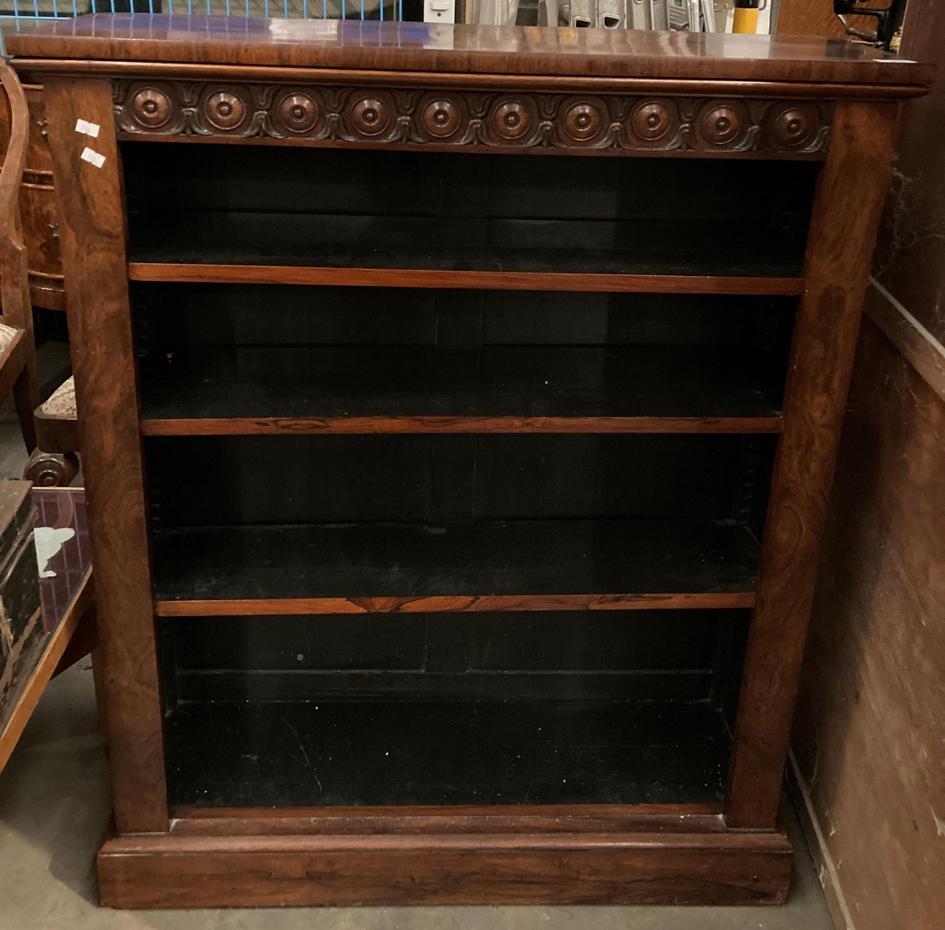 A Victorian rosewood four shelf open bookcase,