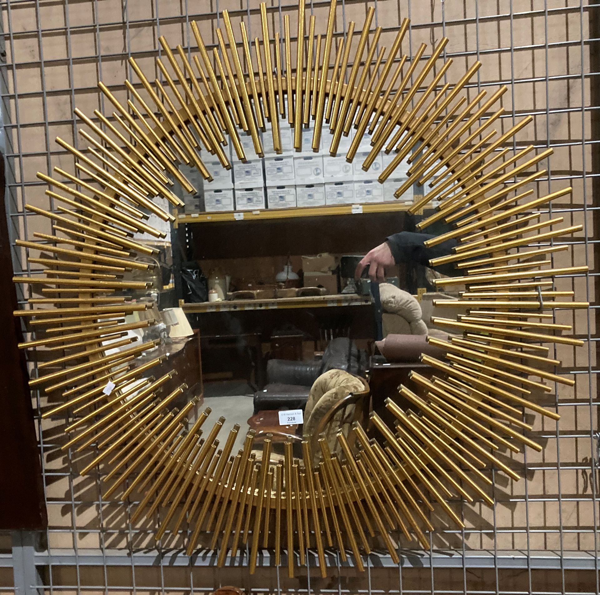 A sunburst gilt framed circular wall mirror 90cm diameter - Image 2 of 3