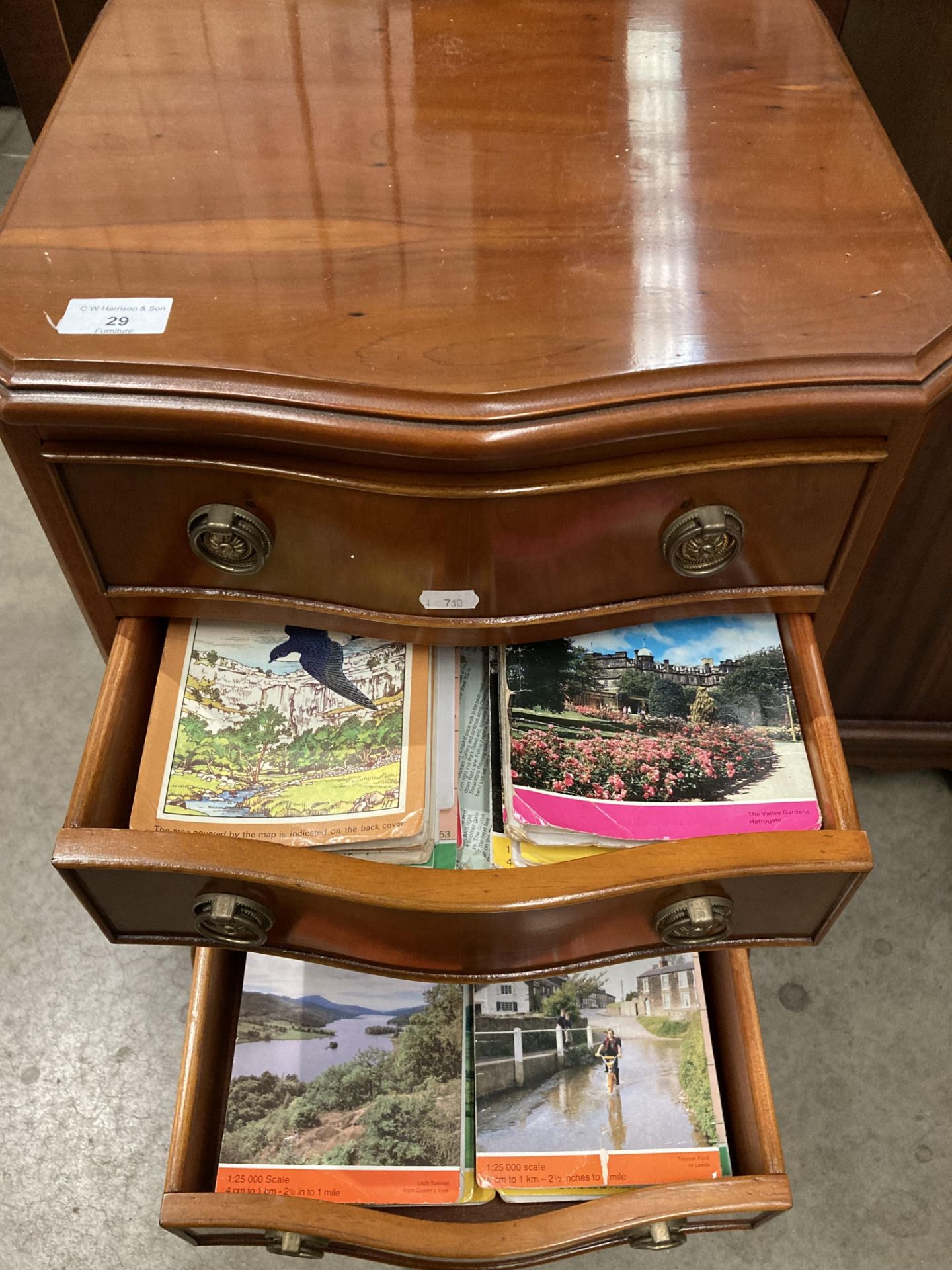 A small yew finish four drawer bow front chest of drawers 40cm x 72cm high on cabriole legs and - Image 2 of 2