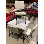 A 1960's white patterned formica topped drop leaf kitchen table 65cm x 114cm when extended with