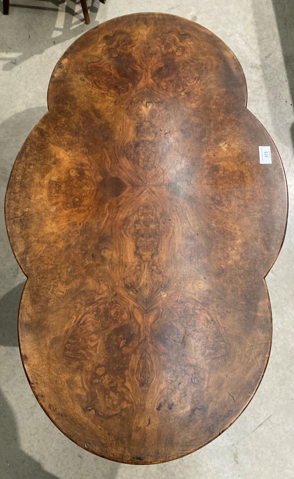 A burr walnut pedestal table with shaped top 90 x 52cm - Image 2 of 3