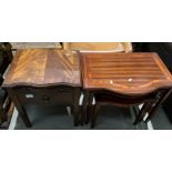 A mahogany finish nest of three coffee tables and a single drawer,