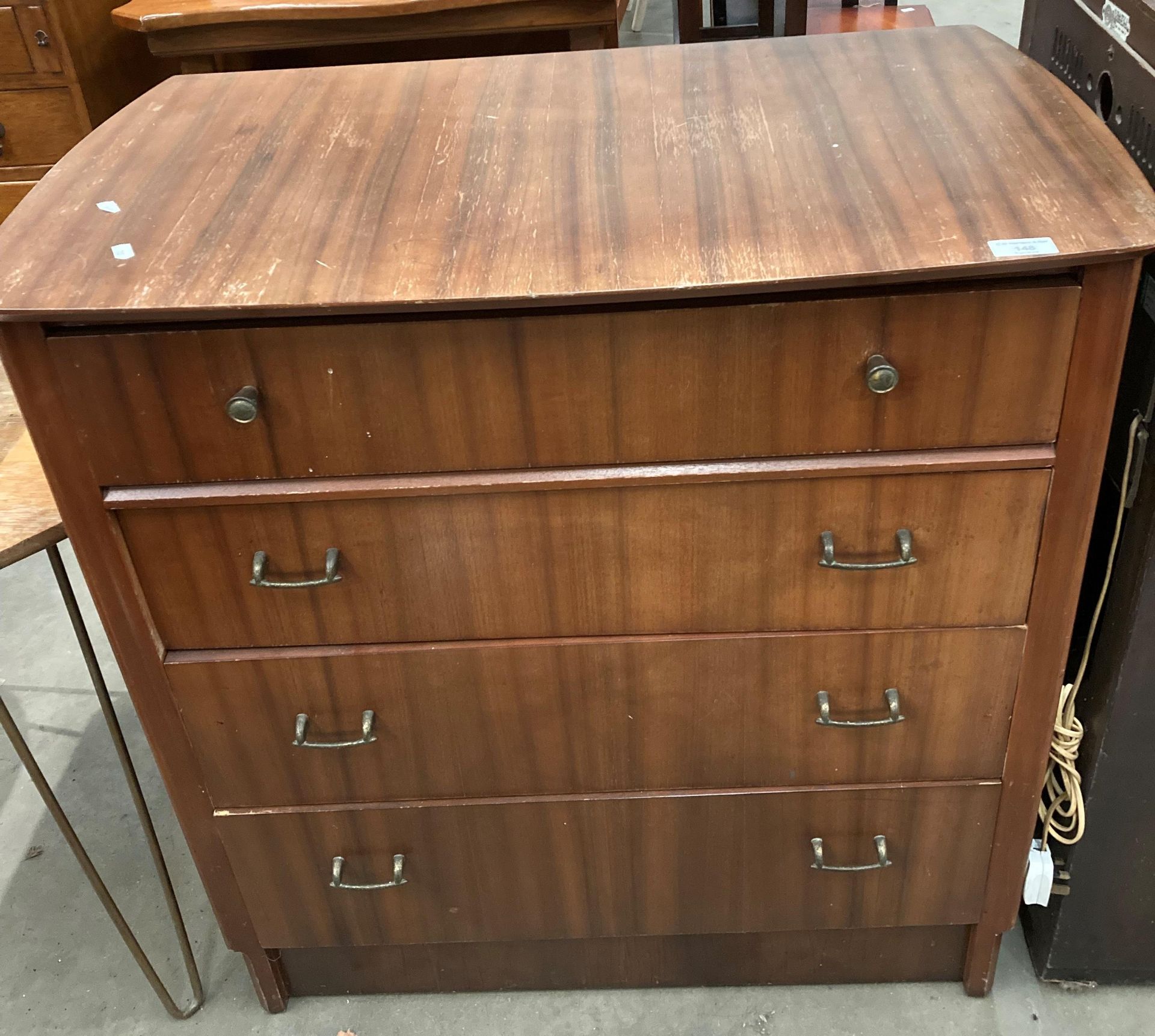 A mahogany veneered four drawer chest of drawers 80cm x 84cm high