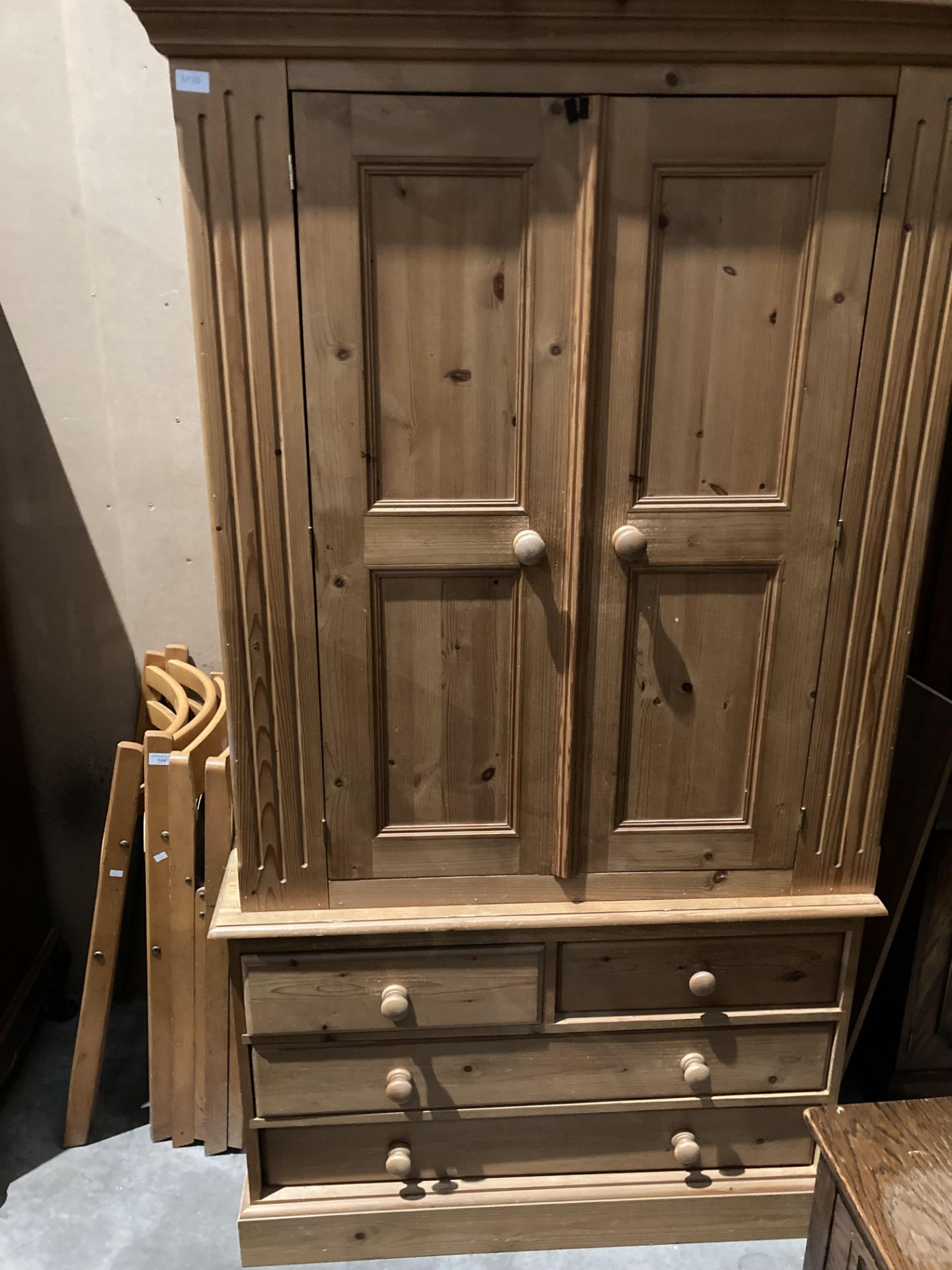 A Pine 2 Door Wardrobe with 4 Under Drawers - 2 Long/2 Short - 106cm x 55cm 194cm(h) - Image 2 of 2