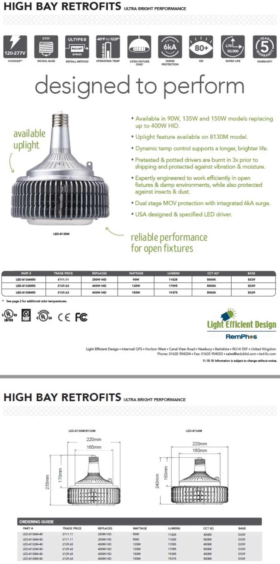 16 x Light Efficient Design LED-8136-CW-E40 90W LED HID Retrofit High Bay Open Fixture lamps (4000k - Image 3 of 3