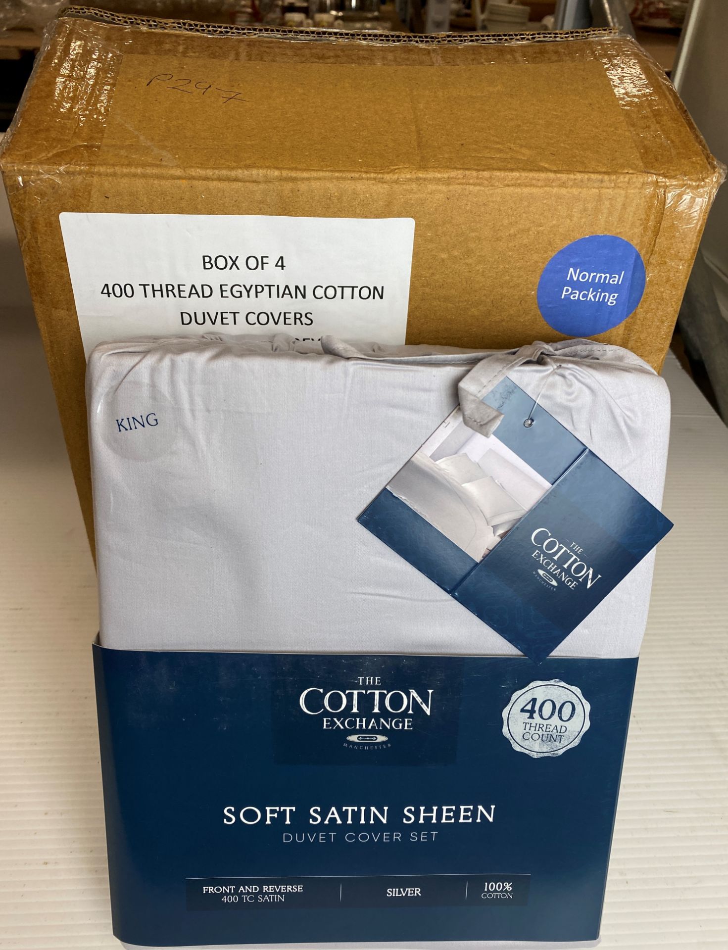 4 x Egyptian Cotton Silver/Grey King Size Duvet Cover Sets - (1 outer box)