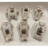 Six World War I crested china tanks by Shelley, Willow China, Arcadian,