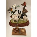 Four small animal/bird models - The Leonardo Collection 'Border Collie with lambs 1995' A3458 Robin