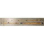 A two piece early carbon fibre fishing rod approximately 10' 4" long