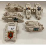 Six World War I crested China tanks by Savoy, Carlton, Pearl Arms,