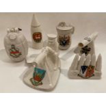 Six pieces of World War I related crested china including Arcadian China 'Grencester' model of