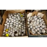 Contents to two boxes - large quantity of assorted golf balls