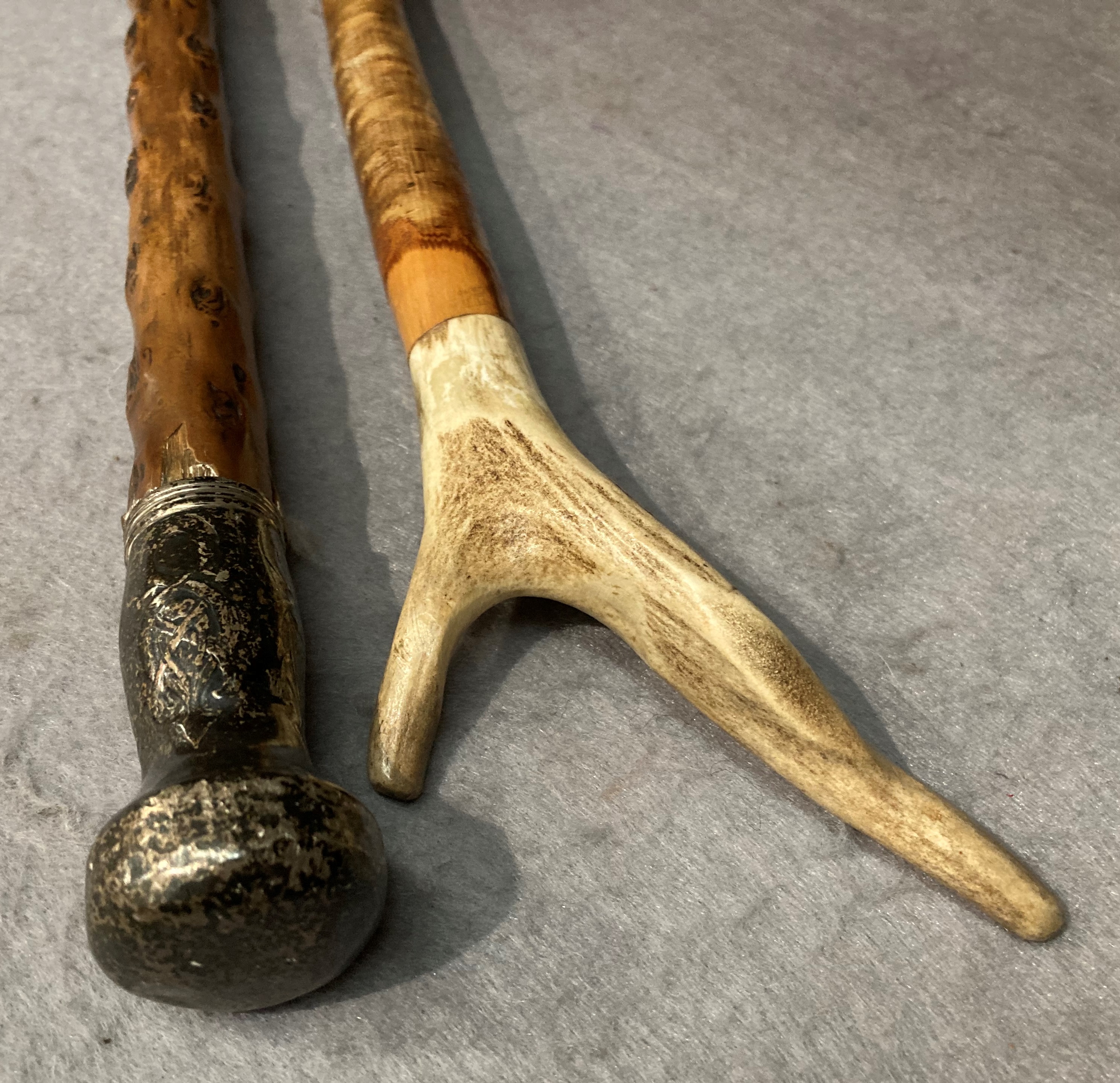 A wood walking stick with silver mount 86cm and another with a horn handle 94cm - Image 2 of 2