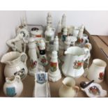 Contents to lid - thirty plus pieces of crested china - Podmore, Heraldic, WH Goss, etc.