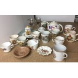 Twenty souvenir items mainly war and royal including Crown Ducal WW2 'War against Hitlerism' teapot,