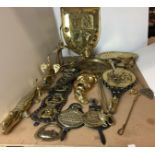 Twenty plus items of brassware including horse brasses, pair of herons 29cm max height,