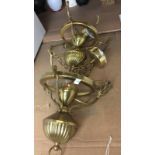 Two brass electric reproduction oil lamp ceiling lights 48cm high [T02]