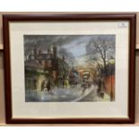 Jim Robinson framed print 'Winter Night Street Scene' 28cm x 38cm