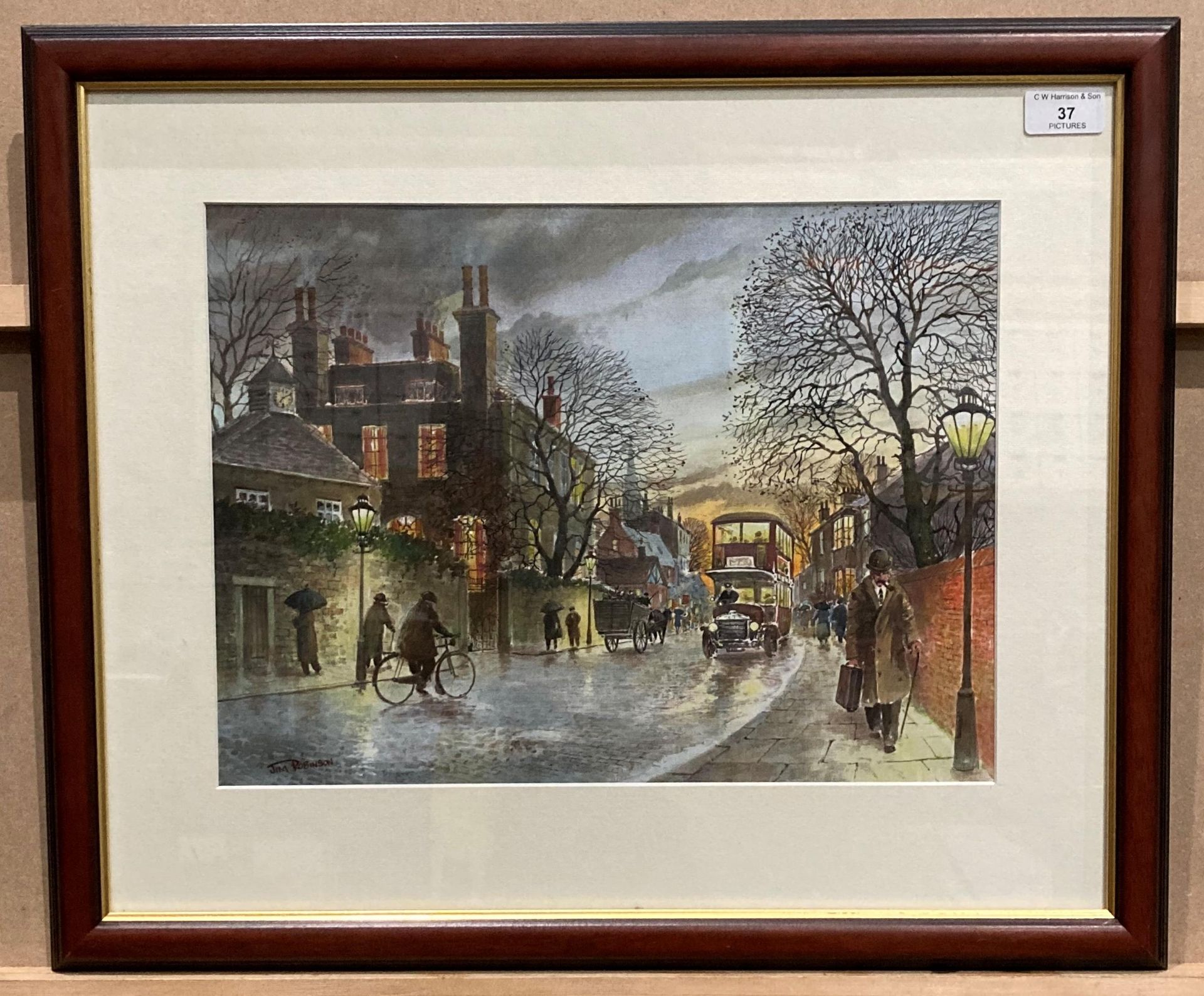 Jim Robinson framed print 'Winter Night Street Scene' 28cm x 38cm