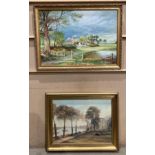 J M W Turner framed print 'Mortlake Terrace' 43cm x 61cm and Alan Tonks 1982 gilt framed oil